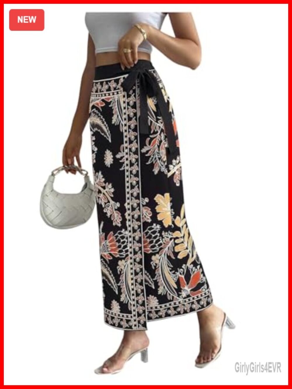 Wrap High Waisted Floral Maxi Skirt Knot Side Elegant Long Skirt